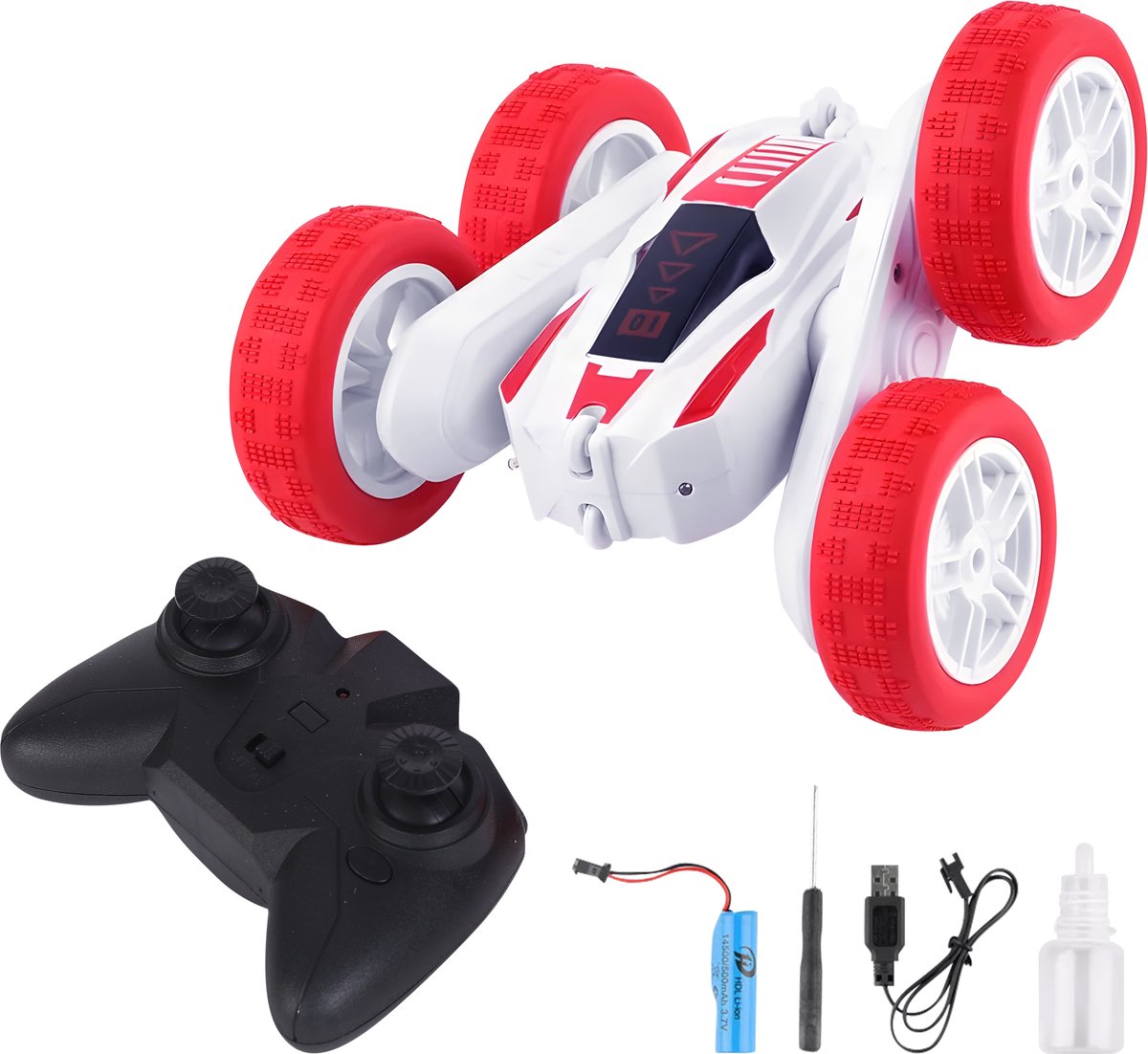 FUNFY Racing Stunt RC Car Toy 4WD | Speelgoed Marvel | 360° Rotatie Off-Road Double Side Drive | Anti-Slip Vacuum Banden | Mist Effect | Oplaadbaar | Zwart/Rood | Kids & Volwassenen Cadeau